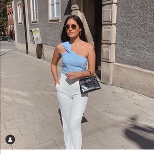 ZARA PASTEL BLUE KNOTTED ASYMMETRICAL TOP SIZE SMALL